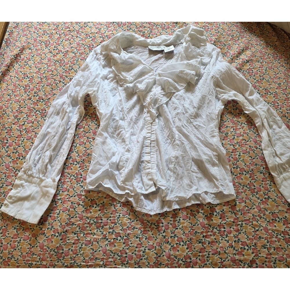 Live A Little VTG Y2K White Ruffle Top Sz Large %100 Cotton Layered Cowgirl Boho - Picture 9 of 12